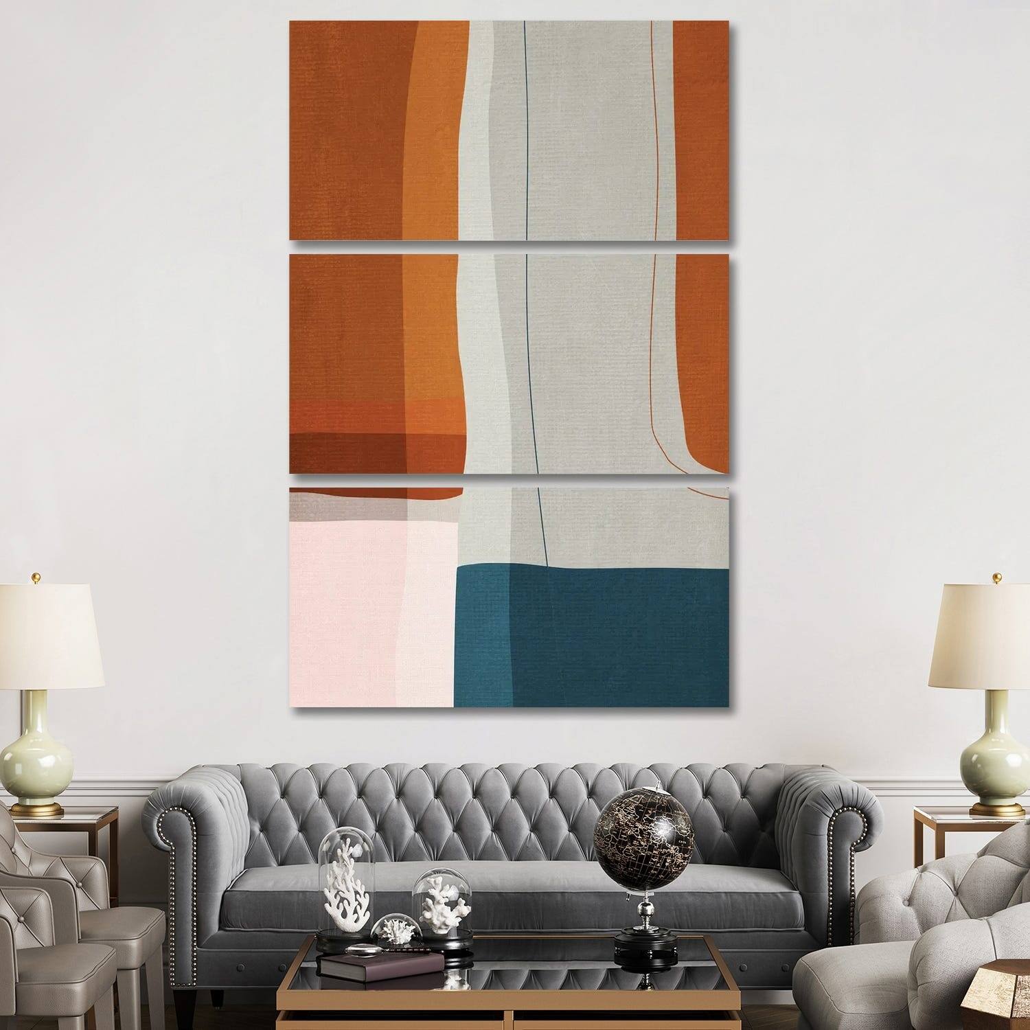 iCanvas "Abstract Burnt Orange Navy II" by EmcDesignLab 3Piece Wall
